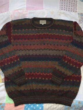 intiwara alpaca knit crewneck sweater soft non ichy‎ colourful 100% wool L